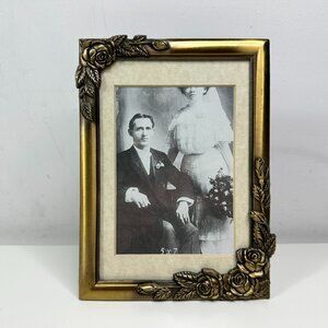 The Weston Gallery Picture Frame Brass Tone Roses Floral Tabletop Easel Back 5x7